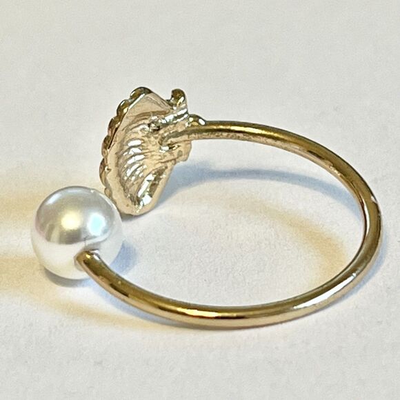 Scallop Sea Shell Ring White Pearl Gold Plated Size 8 9 Island Beach Simulated - Picture 10 of 12